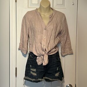 LUNGO Laron cream women’s linen shirt